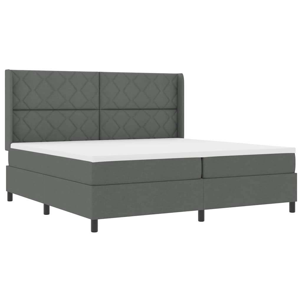 Lit à ressorts avec matelas Gris foncé 200 x 200 cm tissu