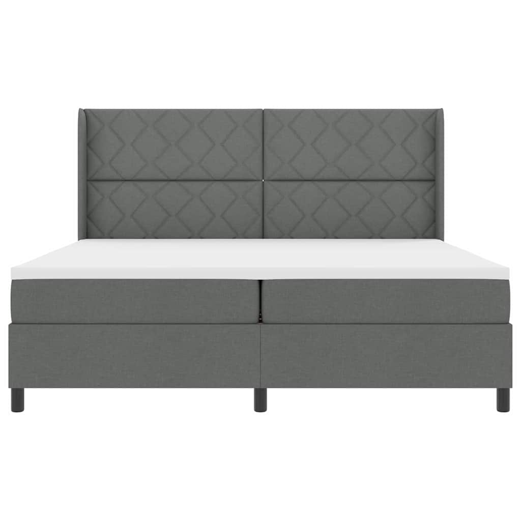 Lit à ressorts avec matelas Gris foncé 200 x 200 cm tissu