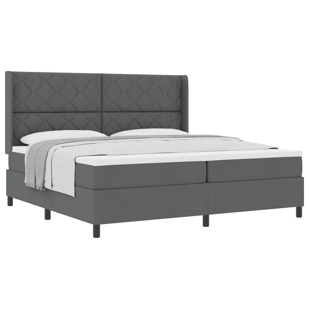 Lit à ressorts avec matelas Gris foncé 200 x 200 cm tissu