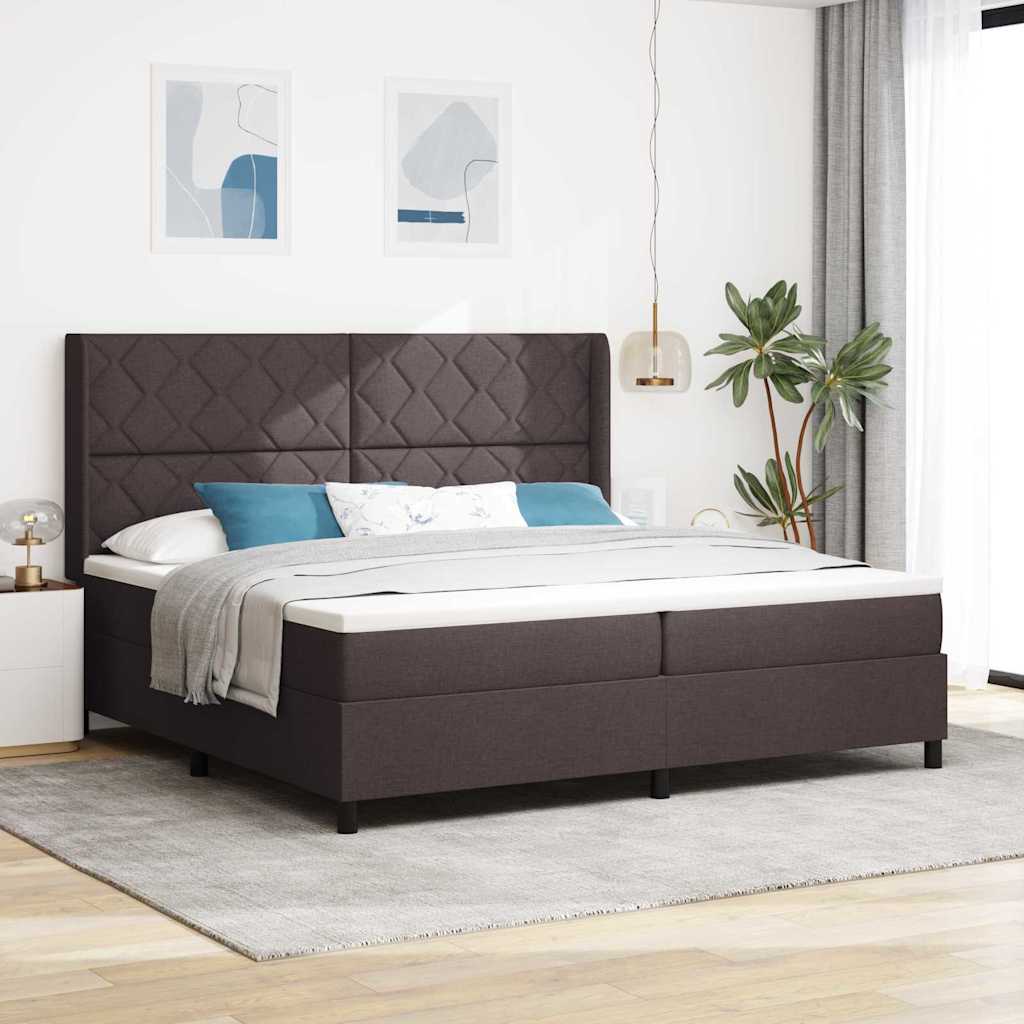 Lit à ressorts avec matelas Marron foncé 200 x 200 cm tissu