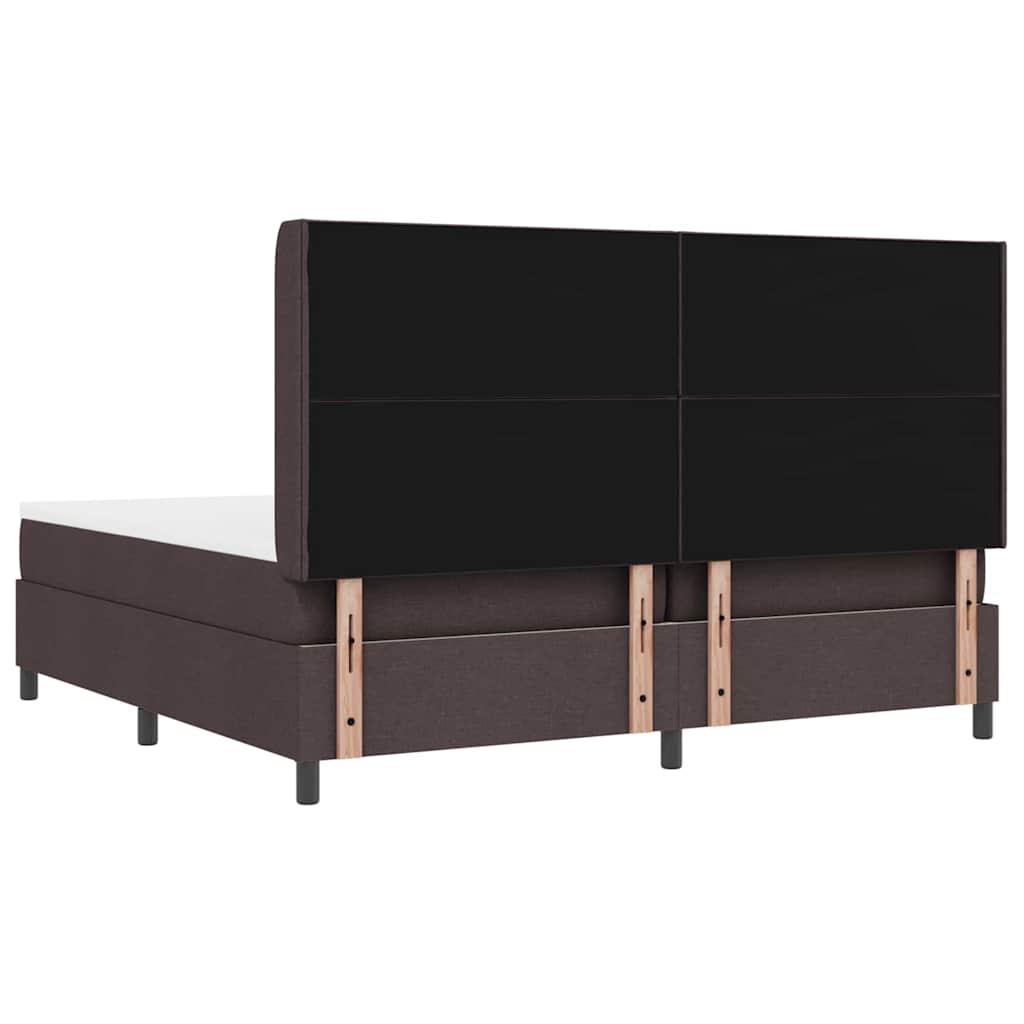 Lit à ressorts avec matelas Marron foncé 200 x 200 cm tissu
