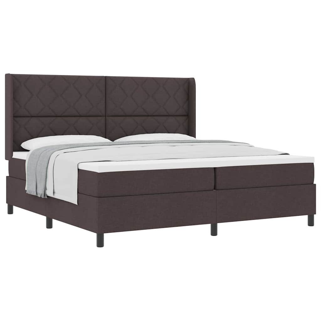 Lit à ressorts avec matelas Marron foncé 200 x 200 cm tissu