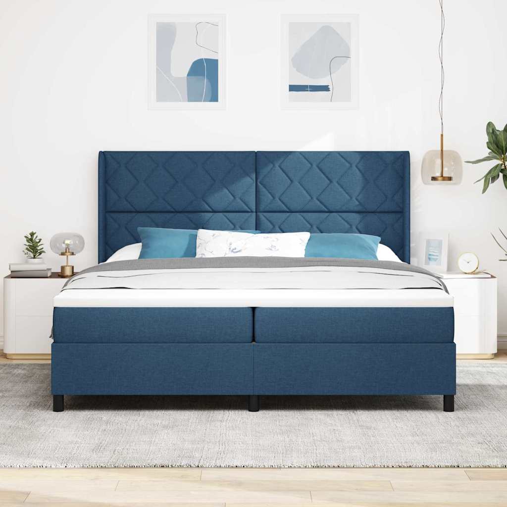 Lit à ressorts avec matelas Bleu 200 x 200 cm tissu