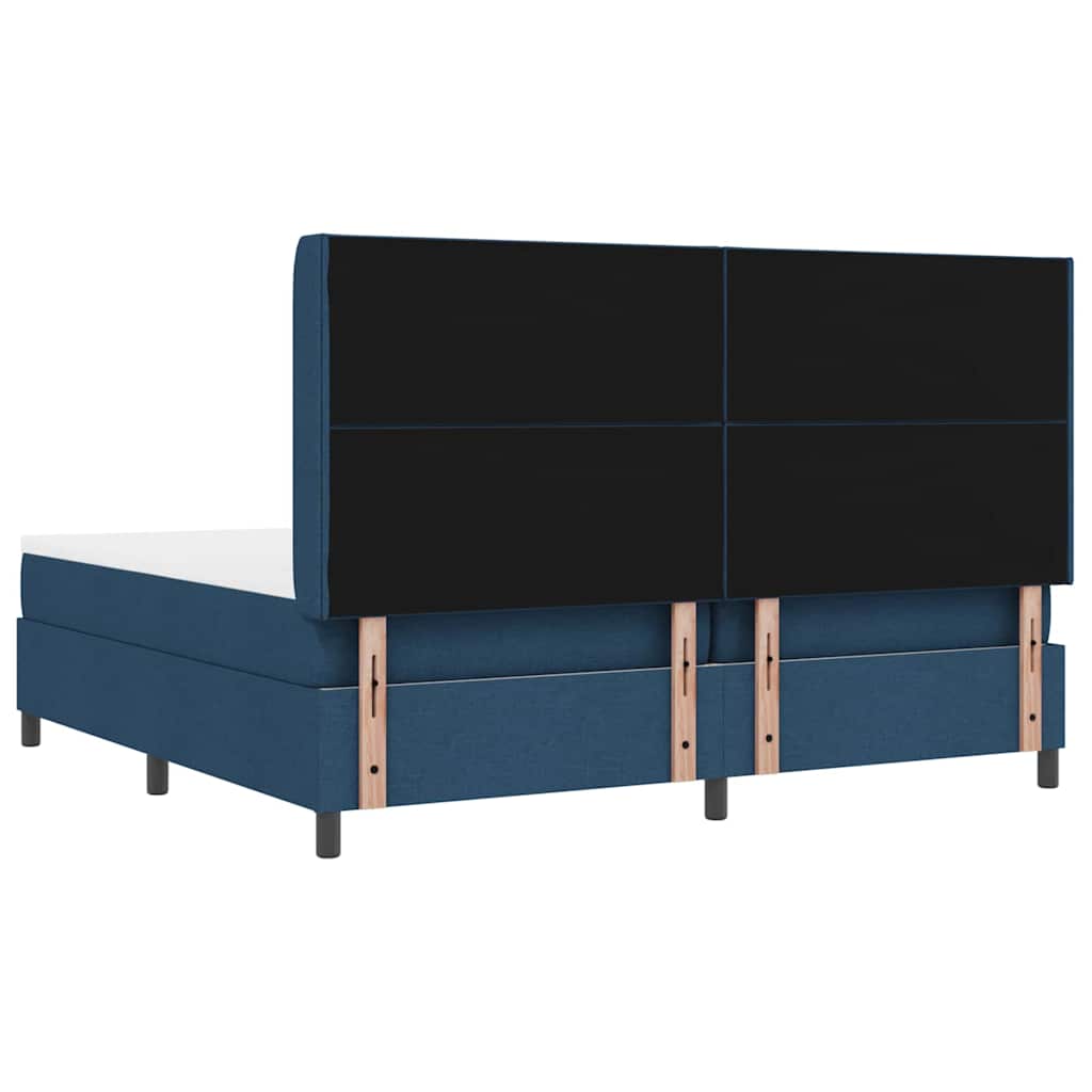 Lit à ressorts avec matelas Bleu 200 x 200 cm tissu