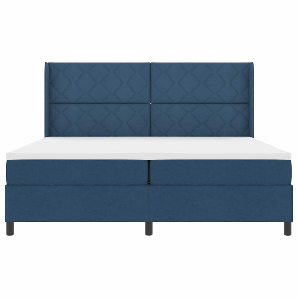 Lit à ressorts avec matelas Bleu 200 x 200 cm tissu