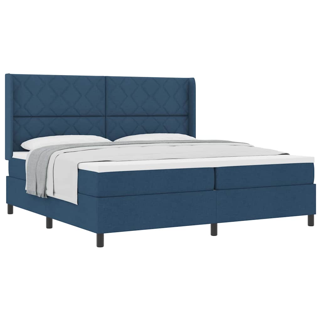 Lit à ressorts avec matelas Bleu 200 x 200 cm tissu