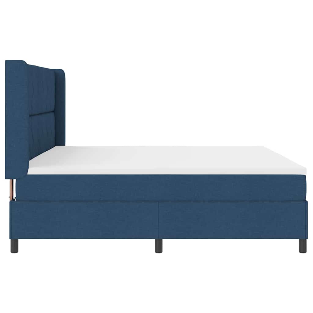Lit à ressorts avec matelas Bleu 200 x 200 cm tissu