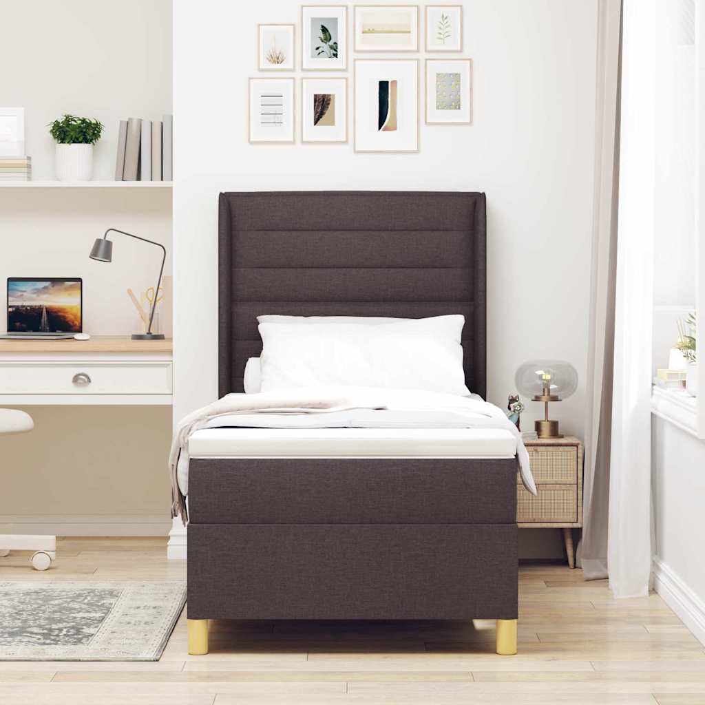 Lit à ressorts avec matelas Marron foncé 90 x 190 cm tissu - XIOS