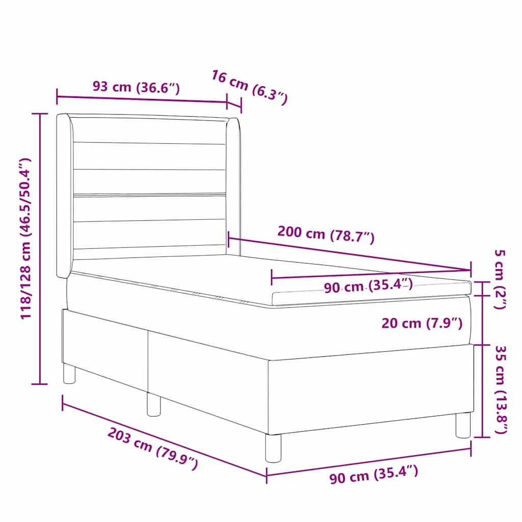 Lit à ressorts avec matelas Gris foncé 90 x 200 cm tissu - XIOS