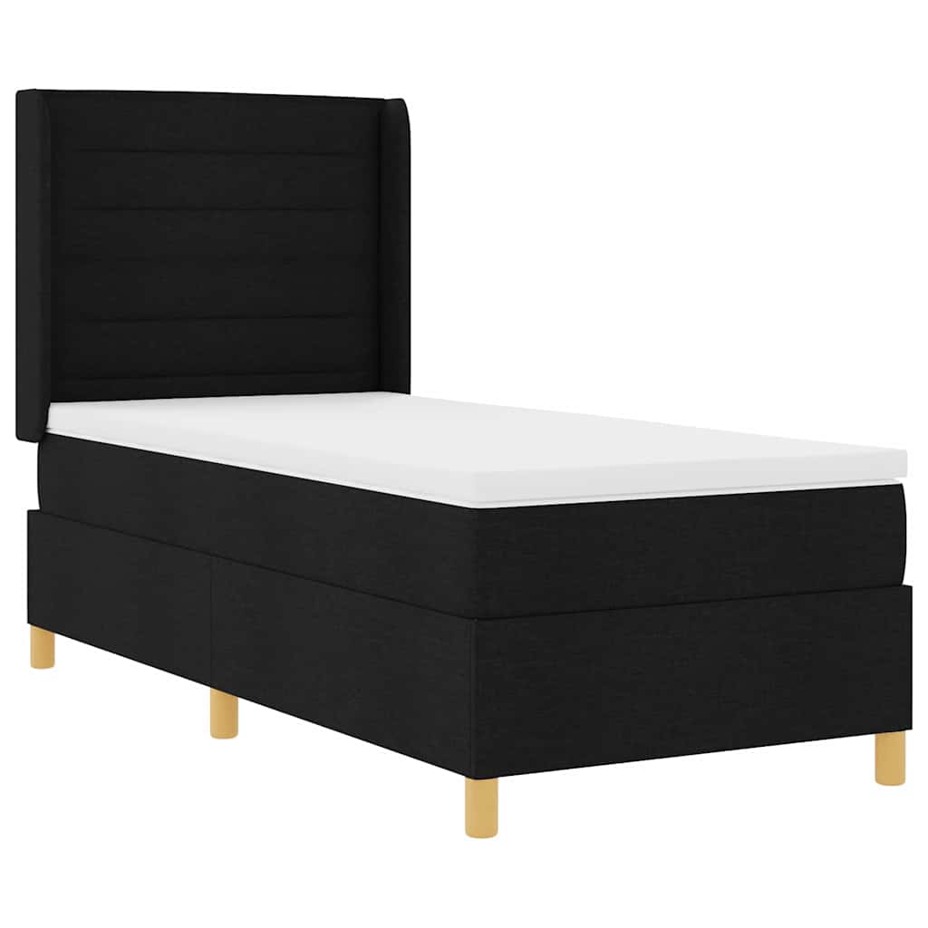 Lit à ressorts avec matelas Noir 90 x 200 cm tissu - XIOS
