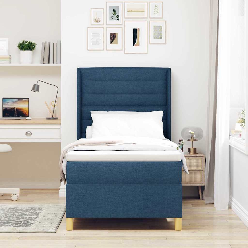 Lit à ressorts avec matelas Bleu 90 x 200 cm tissu - XIOS