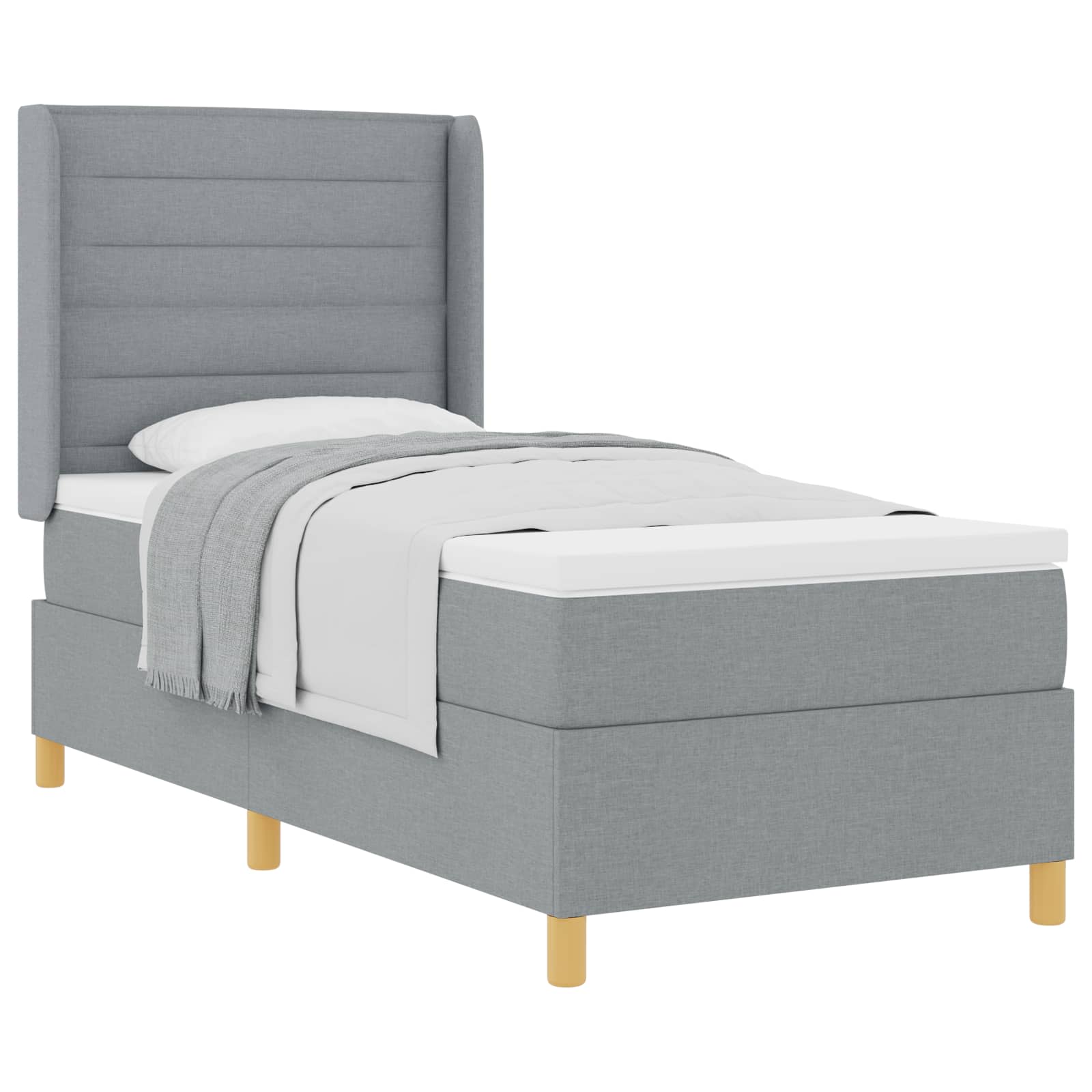 Lit à Ressorts avec matelas Gris clair 100 x 200 cm tissu - XIOS