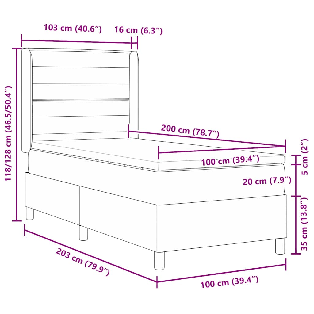 Lit à ressorts avec matelas Marron foncé 100 x 200 cm tissu - XIOS