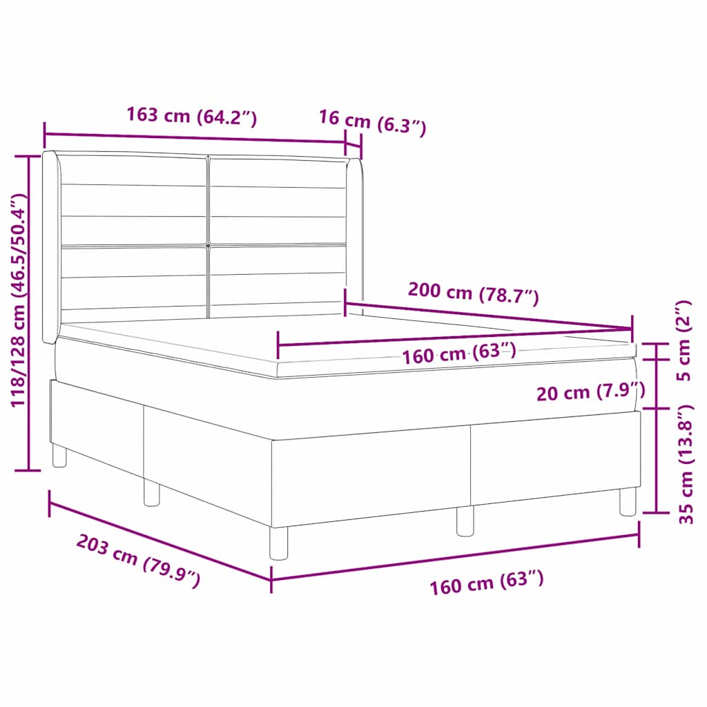 Lit à ressorts avec matelas Gris foncé 160 x 200 cm tissu - XIOS