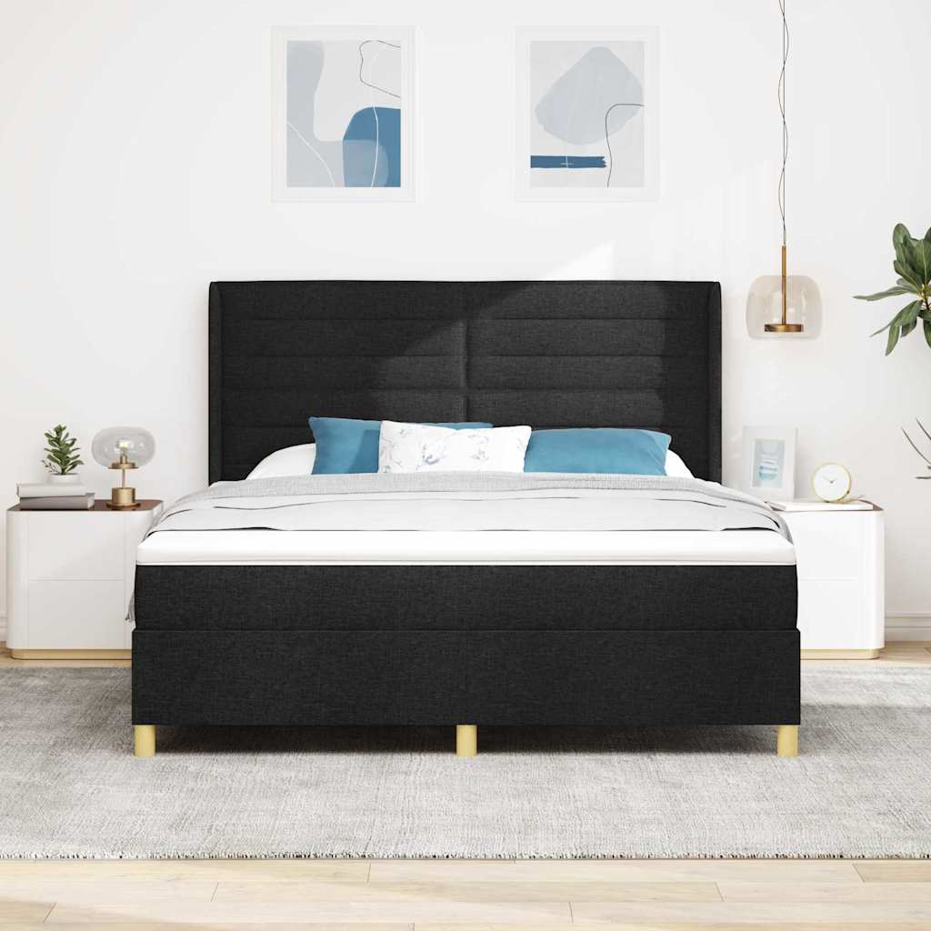Lit à ressorts avec matelas Noir 180 x 200 cm tissu - XIOS