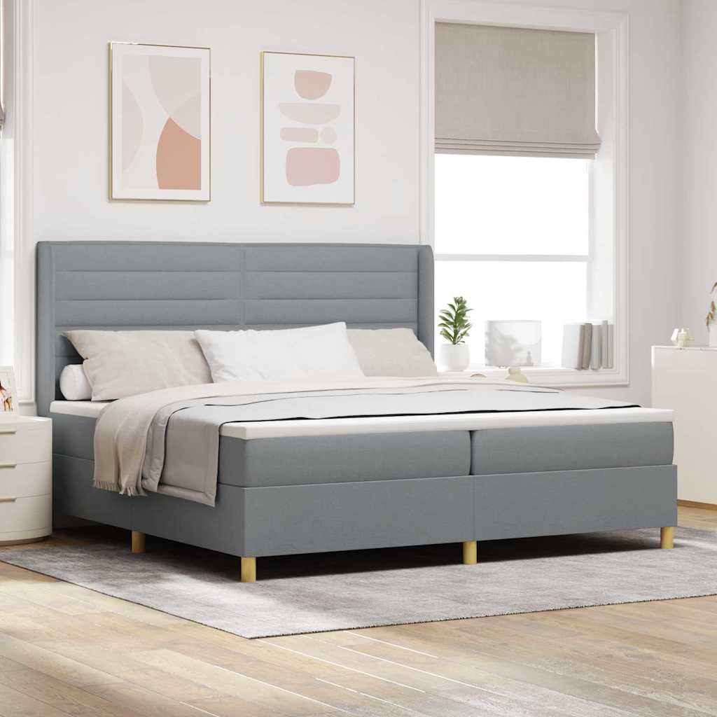 Lit à ressorts avec matelas Gris clair 200 x 200 cm tissu - XIOS