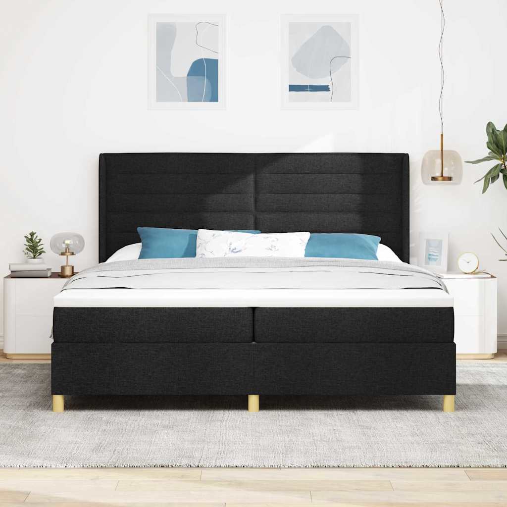 Lit à Ressorts avec matelas Noir 200 x 200 cm tissu