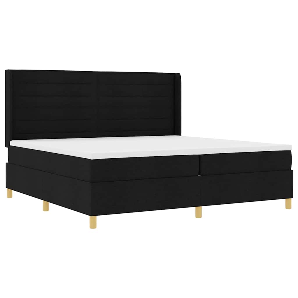 Lit à Ressorts avec matelas Noir 200 x 200 cm tissu