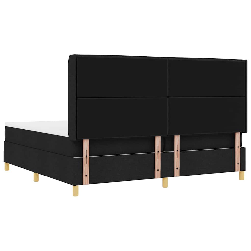 Lit à Ressorts avec matelas Noir 200 x 200 cm tissu
