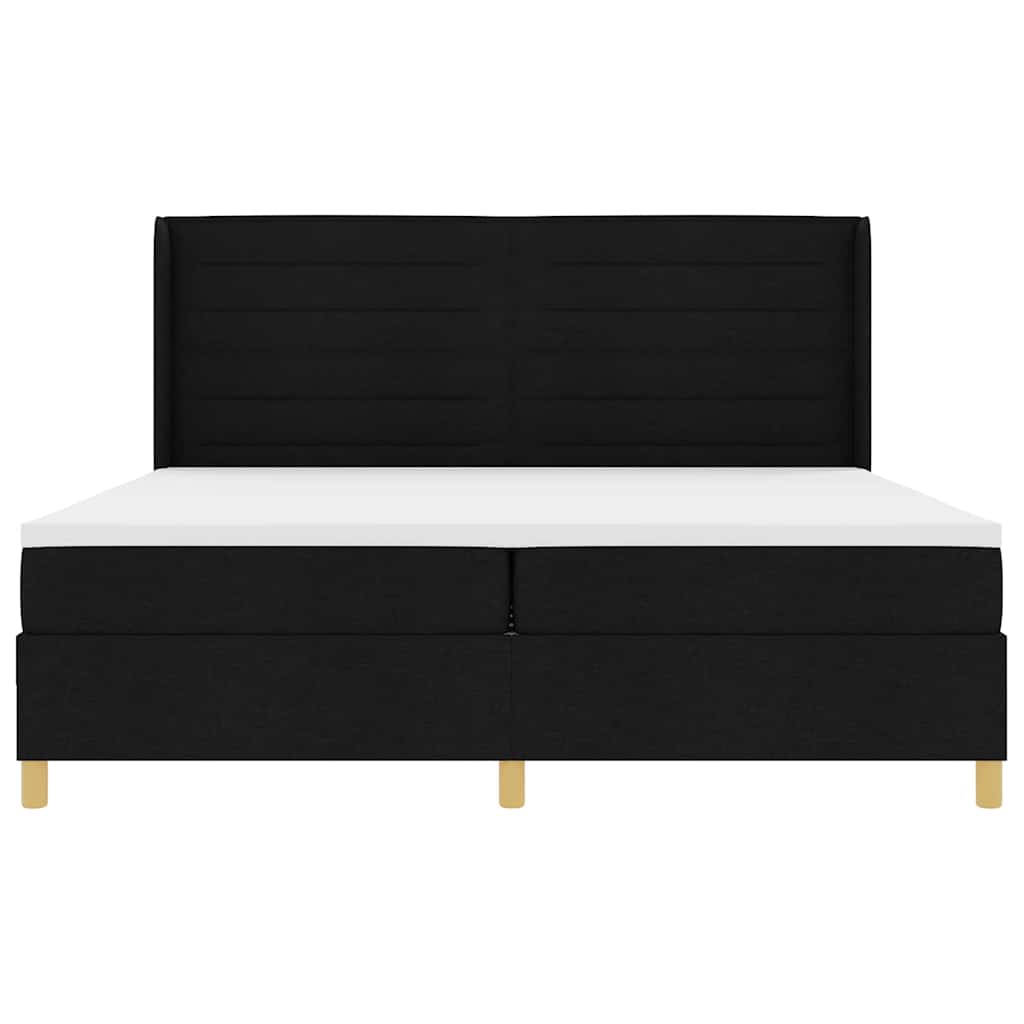 Lit à Ressorts avec matelas Noir 200 x 200 cm tissu
