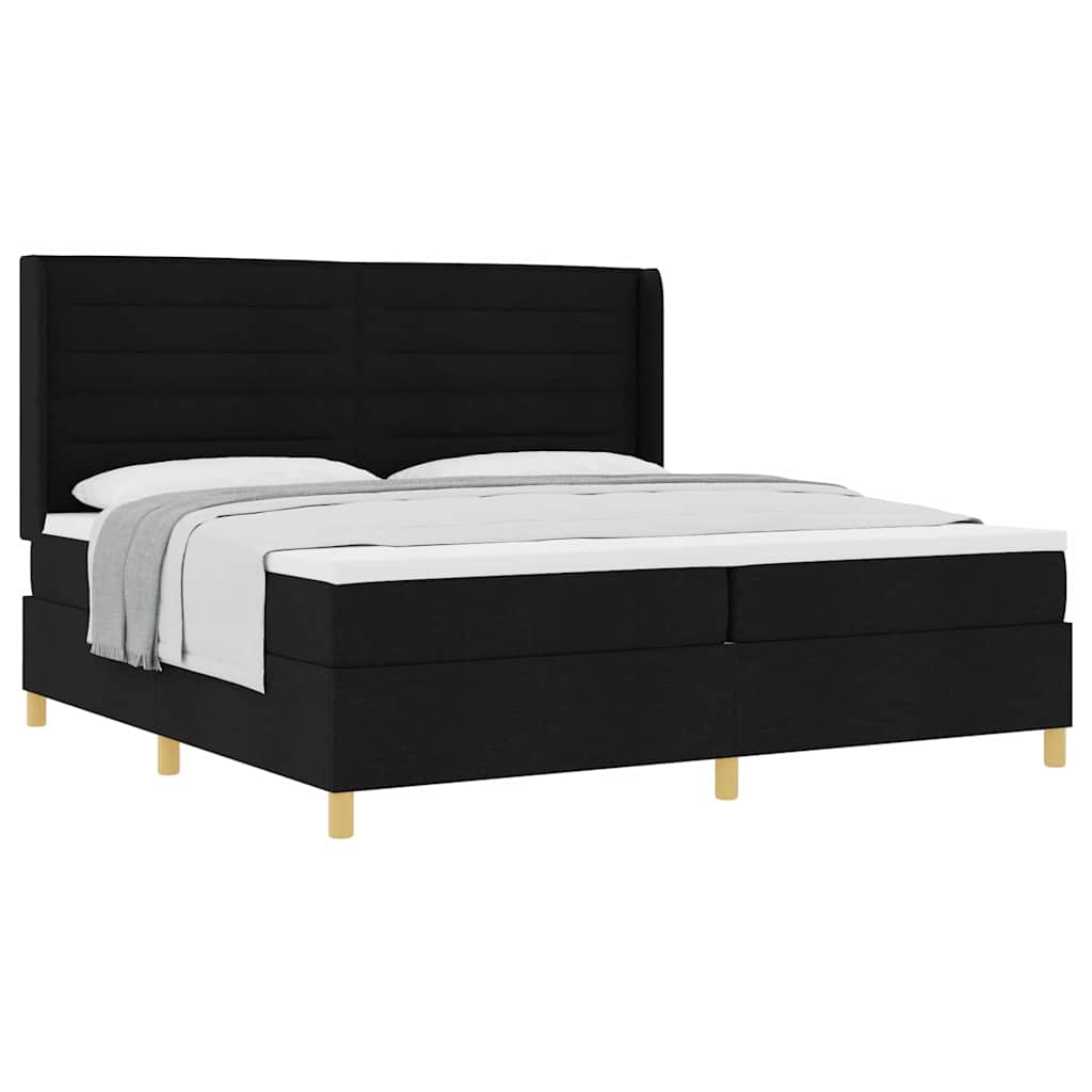 Lit à Ressorts avec matelas Noir 200 x 200 cm tissu