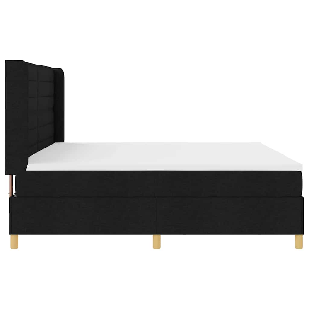 Lit à Ressorts avec matelas Noir 200 x 200 cm tissu