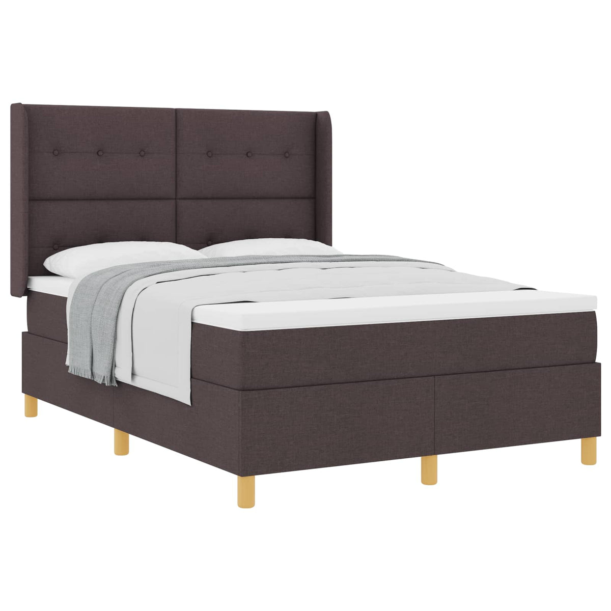 Lit à ressorts avec tête de lit Marron foncé 140 x 190 cm tissu
