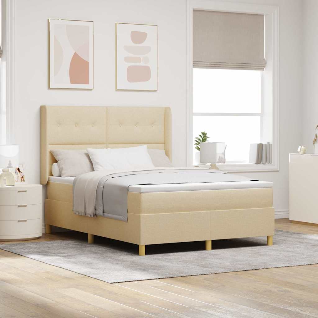 Lit à ressorts avec tête de lit Crème 140 x 190 cm tissu - XIOS