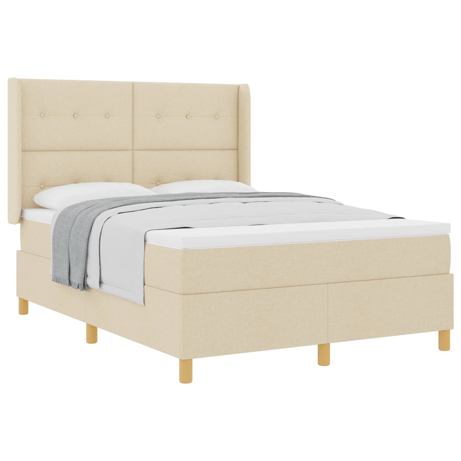 Lit à ressorts avec tête de lit Crème 140 x 190 cm tissu - XIOS