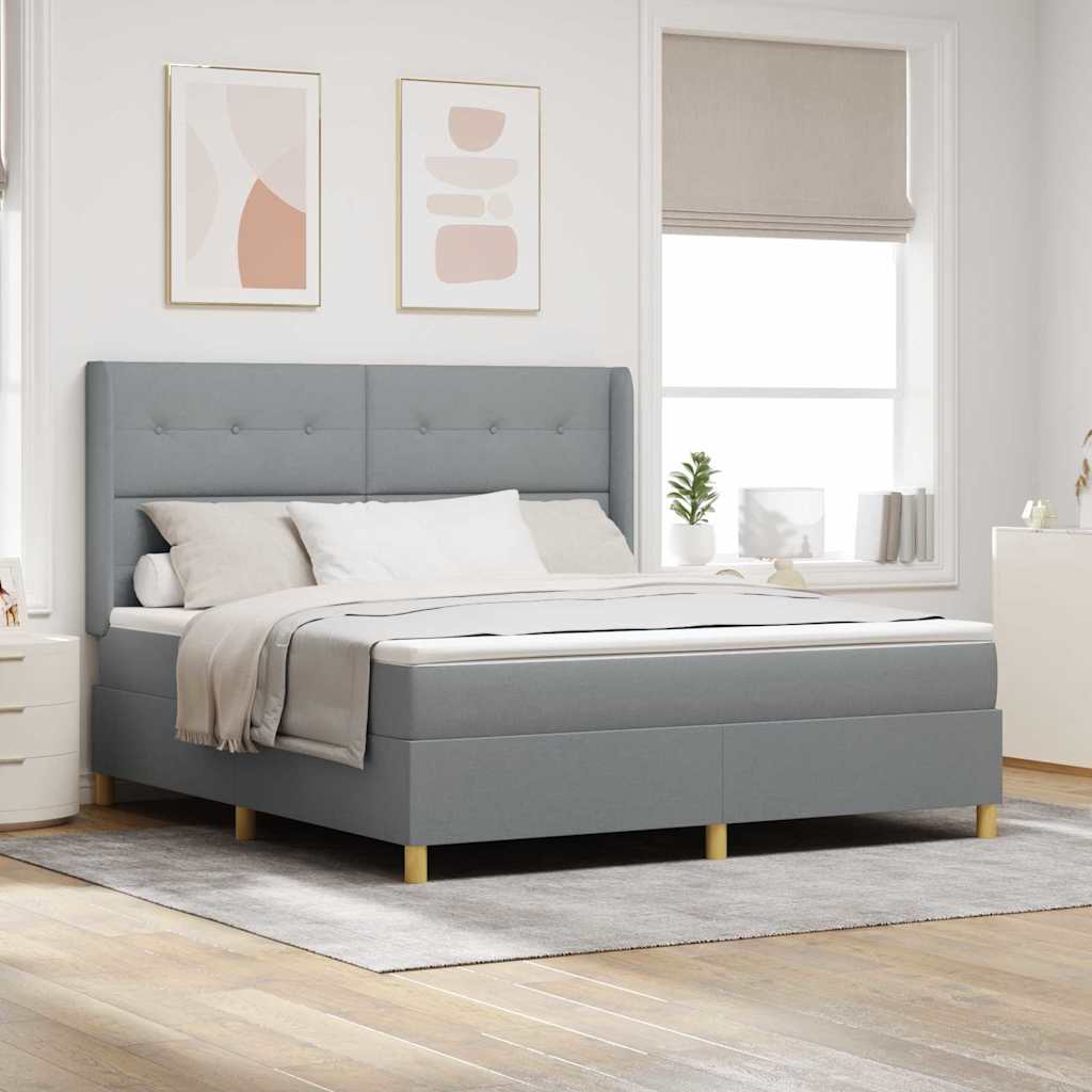 Lit à ressorts avec tête de lit Gris clair 180 x 200 cm tissu - XIOS