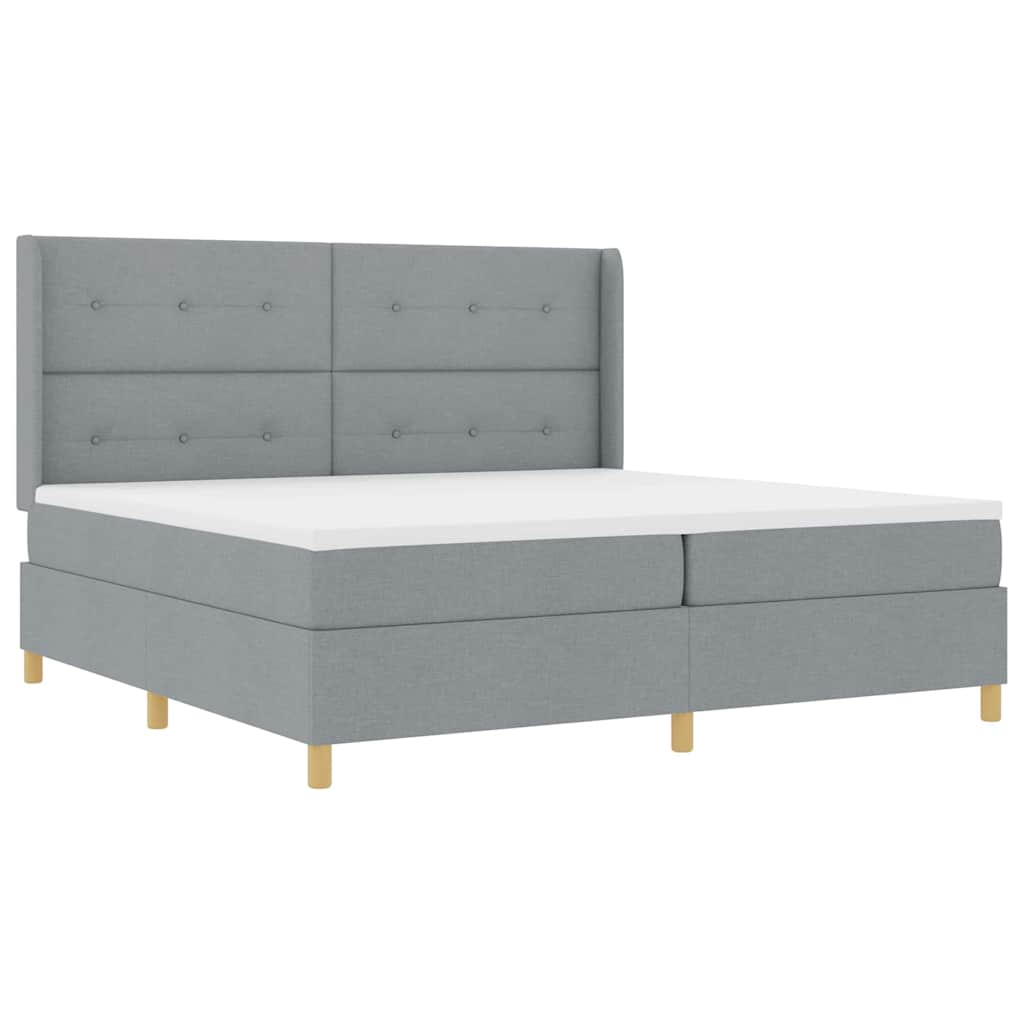 Lit à Ressorts avec matelas Gris clair 200 x 200 cm tissu