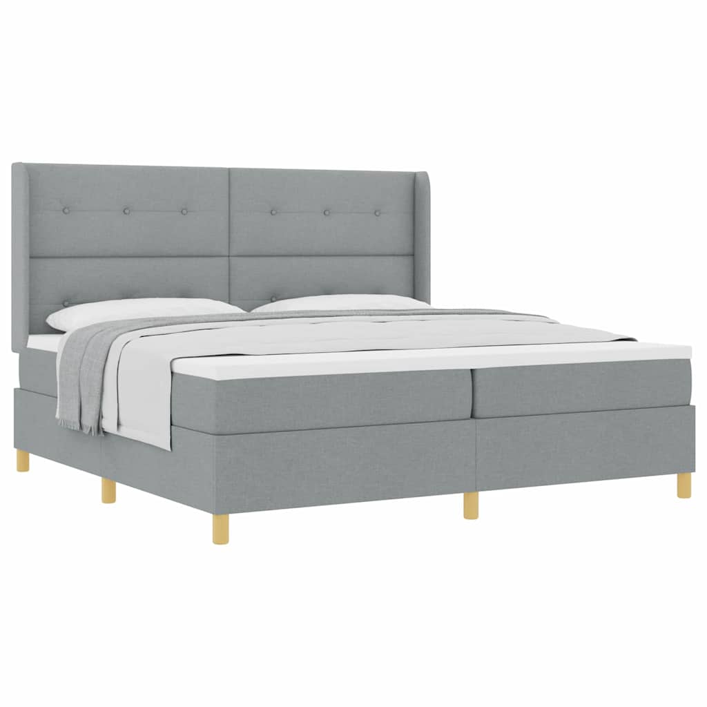 Lit à Ressorts avec matelas Gris clair 200 x 200 cm tissu