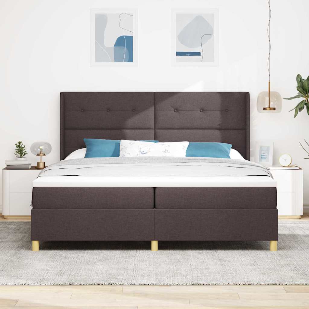 Lit à Ressorts avec matelas Marron foncé 200 x 200 cm tissu - XIOS