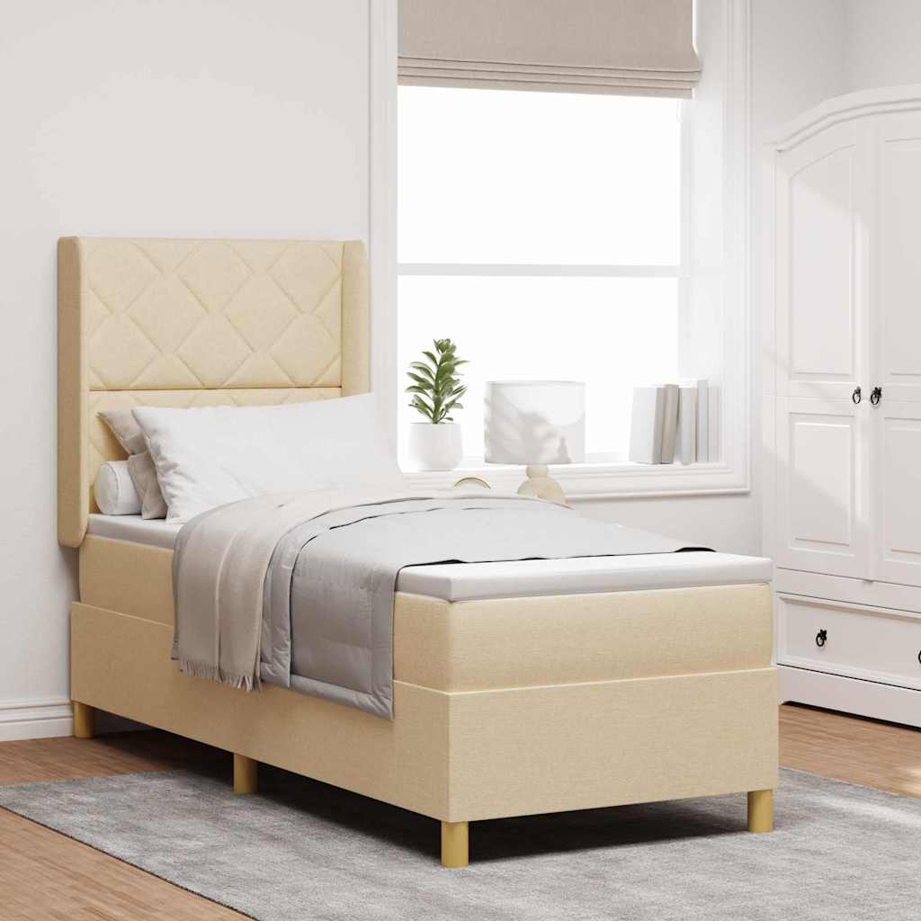 Lit à Ressorts avec matelas Crème 80 x 200 cm tissu - XIOS