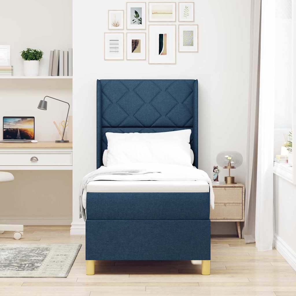 Lit à Ressorts avec matelas Bleu 80 x 200 cm tissu - XIOS