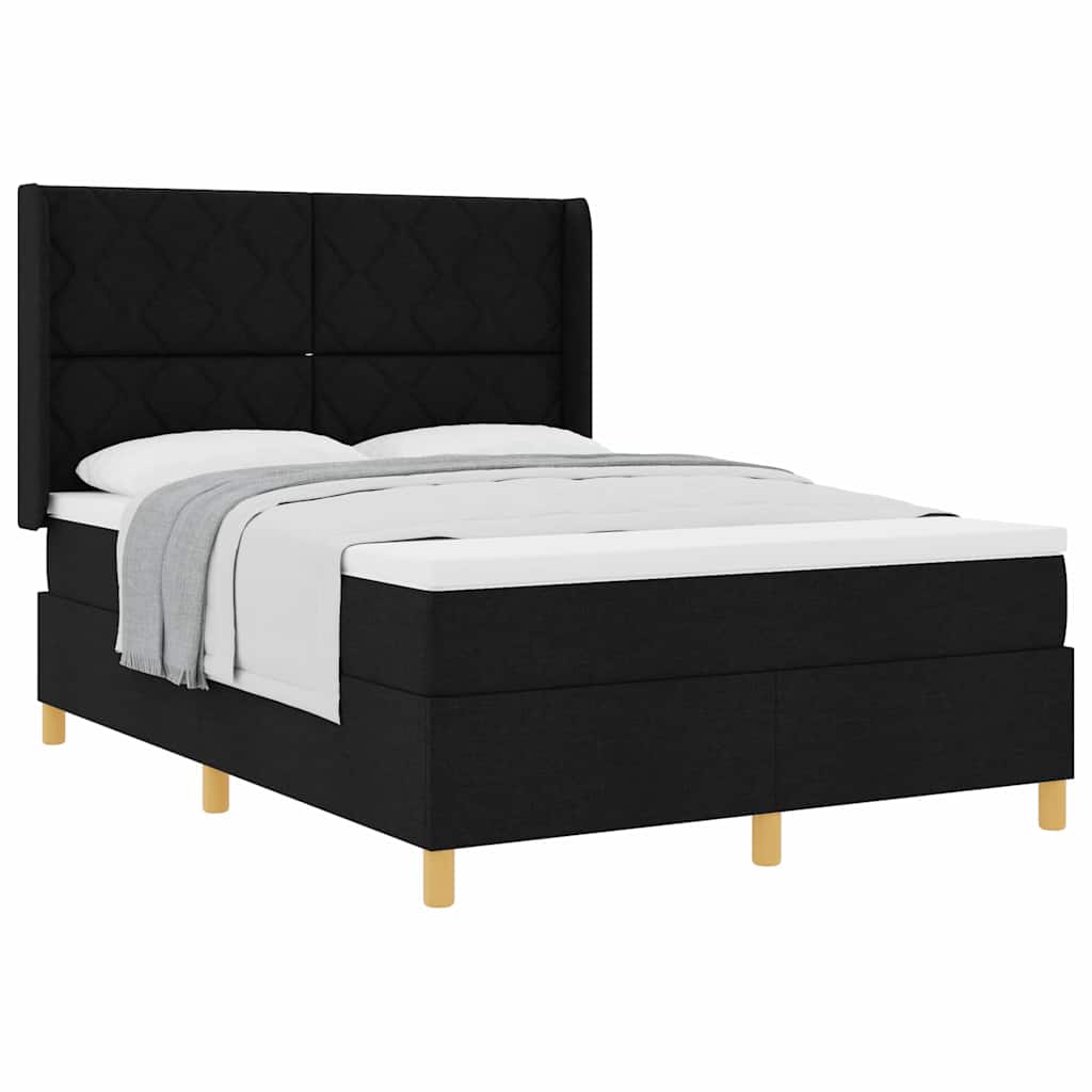 Lit à Ressorts avec matelas Noir 140 x 190 cm tissu - XIOS