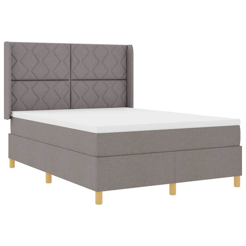 Lit à Ressorts avec matelas Taupe 140 x 190 cm tissu