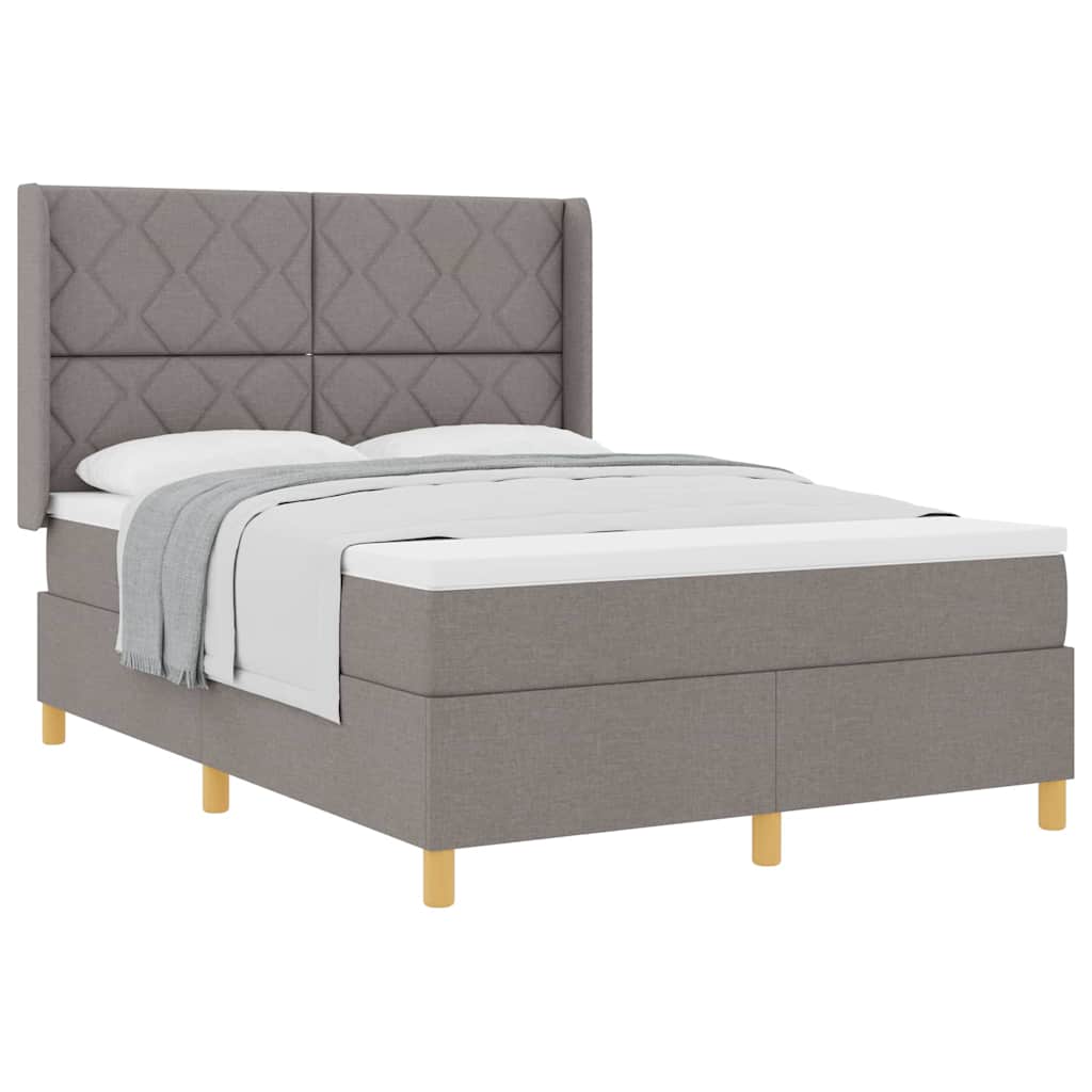 Lit à Ressorts avec matelas Taupe 140 x 190 cm tissu