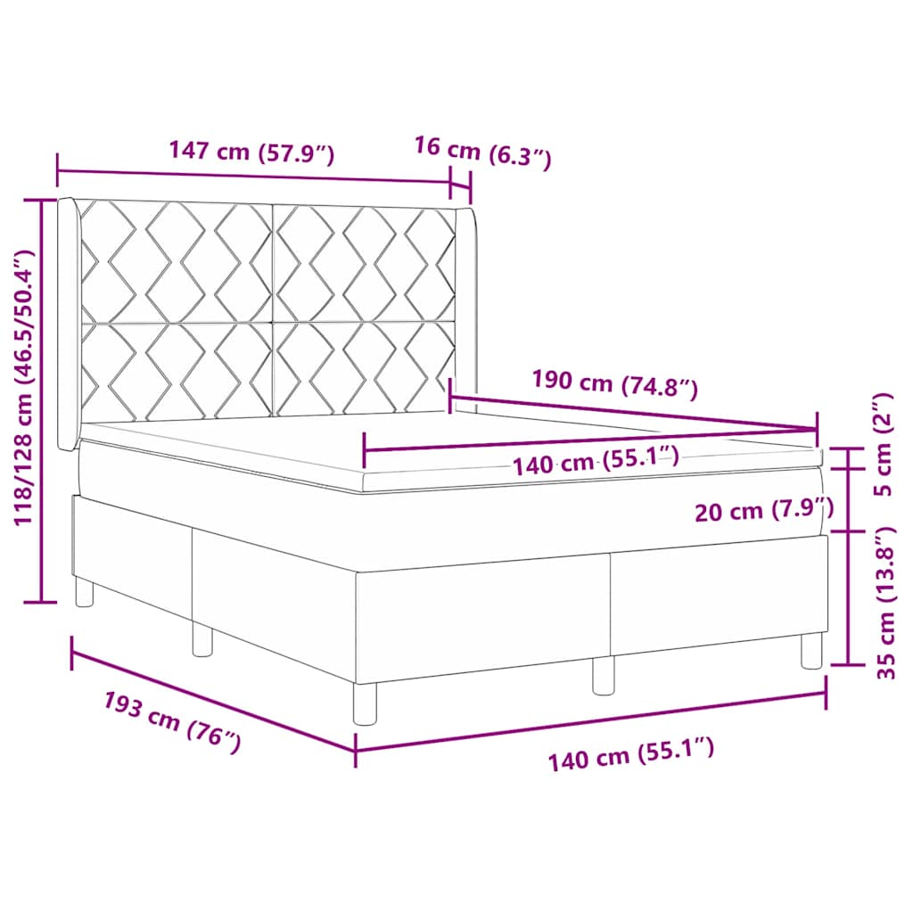 Lit à Ressorts avec matelas Taupe 140 x 190 cm tissu