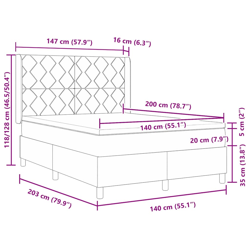 Lit à Ressorts avec matelas Gris clair 140 x 200 cm tissu - XIOS