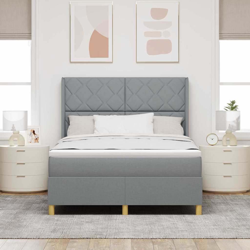 Lit à Ressorts avec matelas Gris clair 160 x 200 cm tissu