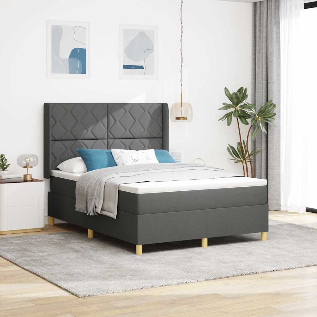 Lit à Ressorts avec matelas Gris foncé 160 x 200 cm tissu
