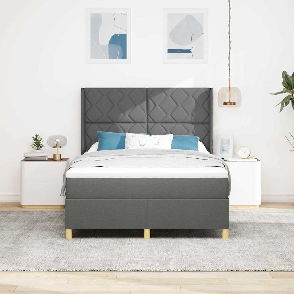 Lit à Ressorts avec matelas Gris foncé 160 x 200 cm tissu