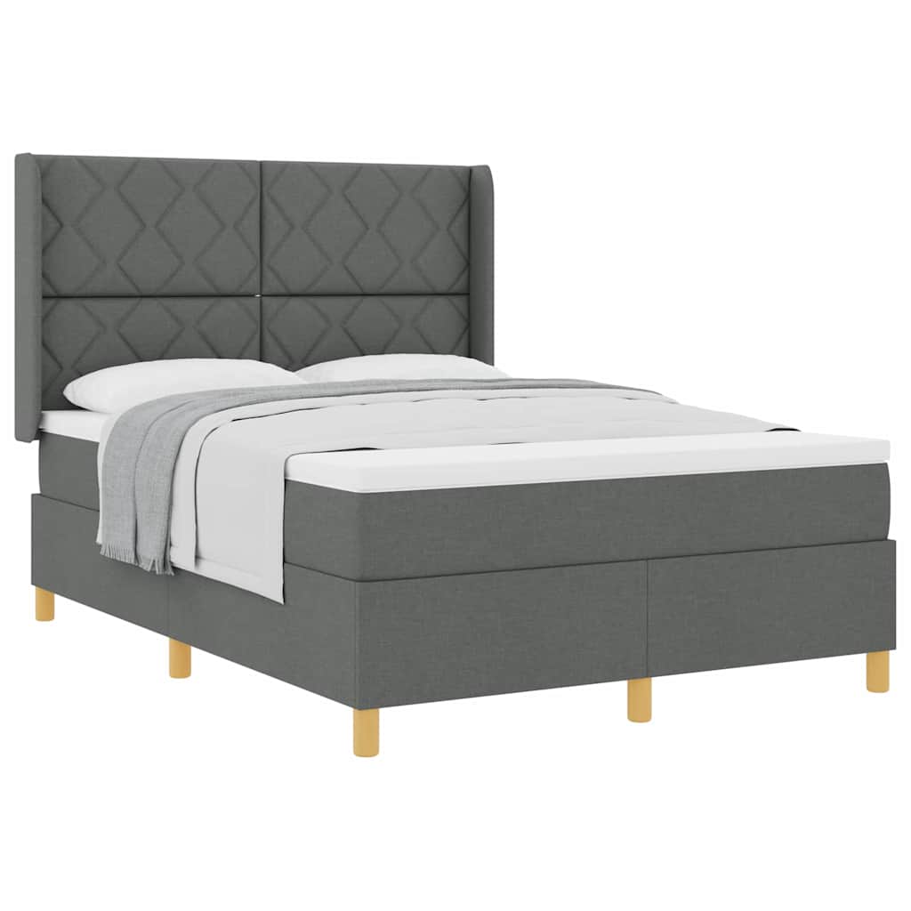 Lit à Ressorts avec matelas Gris foncé 160 x 200 cm tissu