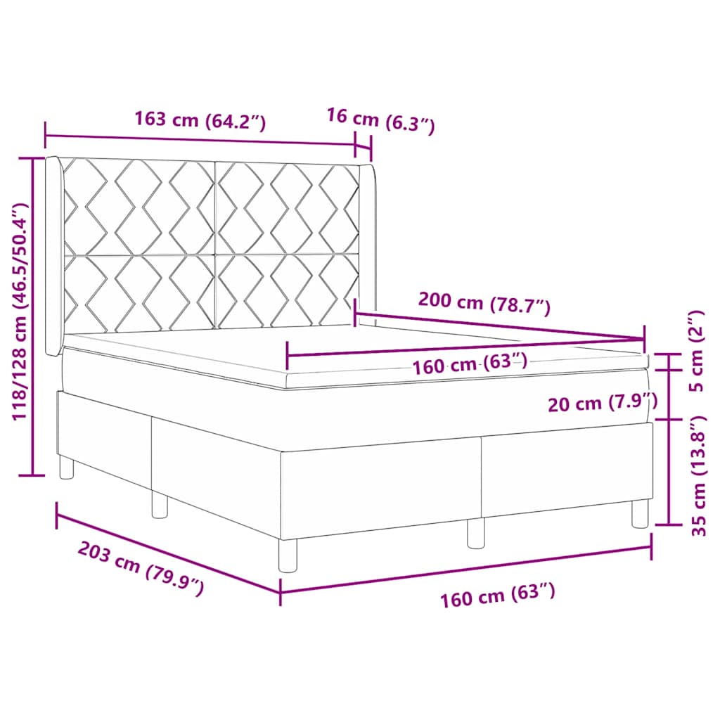 Lit à Ressorts avec matelas Gris foncé 160 x 200 cm tissu