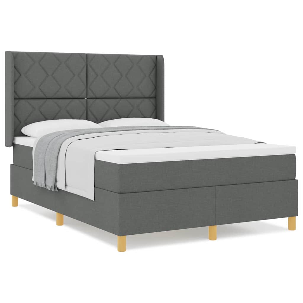 Lit à Ressorts avec matelas Gris foncé 160 x 200 cm tissu