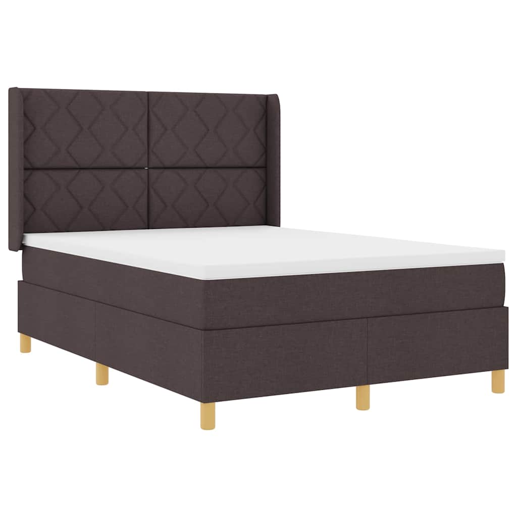 Lit à Ressorts avec matelas Marron foncé 160 x 200 cm tissu