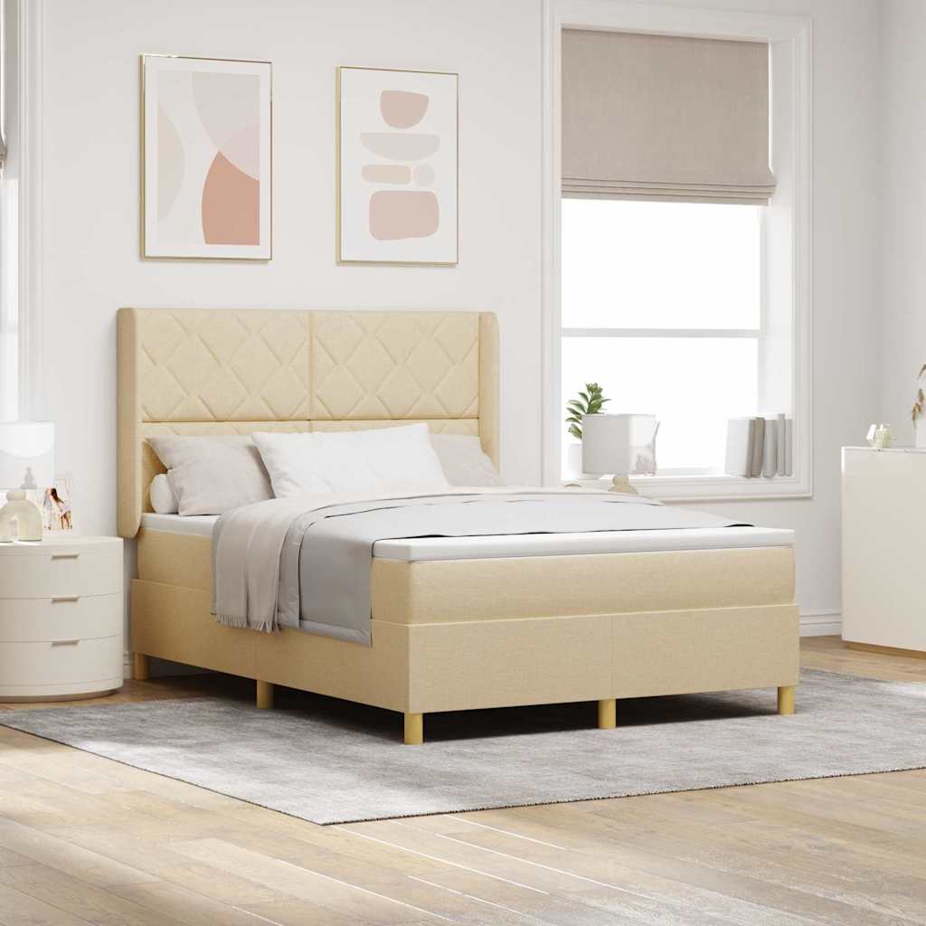 Lit à Ressorts avec matelas Crème 160 x 200 cm tissu - XIOS