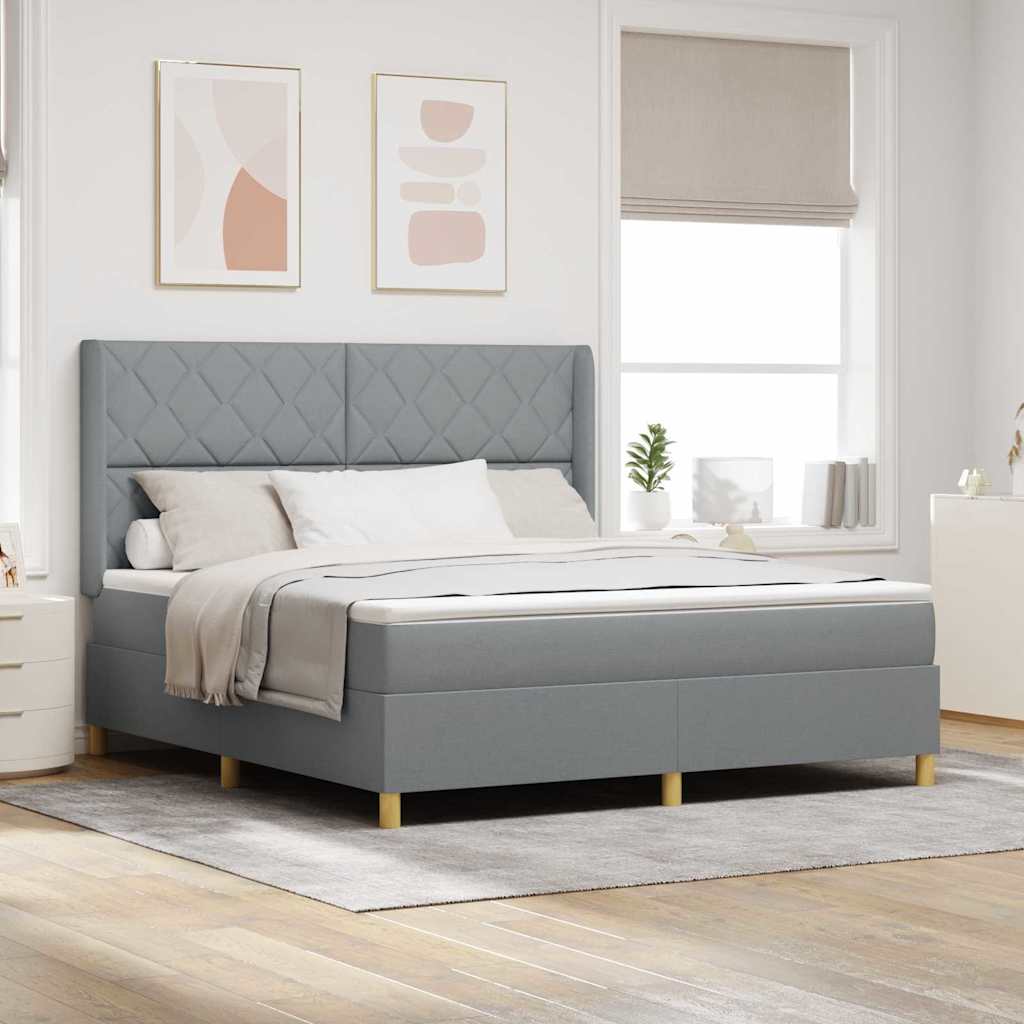 Lit à Ressorts avec matelas Gris clair 180 x 200 cm tissu