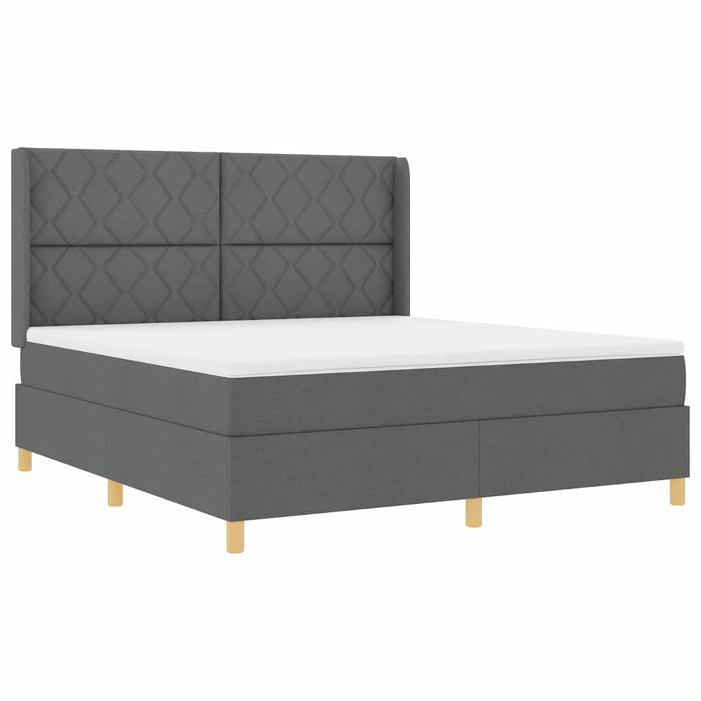 Lit à Ressorts avec matelas Gris foncé 180 x 200 cm tissu